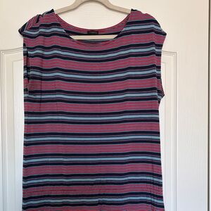 Talbots Multicolor nautical red blue Striped Short Sleeve knit dress sz XL
